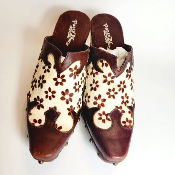 Paris Blues Cowboy Carter Freda Wooden Western Cowgirl Backless Clogs Size 6.5 - Picture 2 of 8
